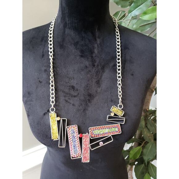 Colorful Beaded Chain Necklace with Yellow Pink & Purple Beaded Pendants - Picture 1 of 7